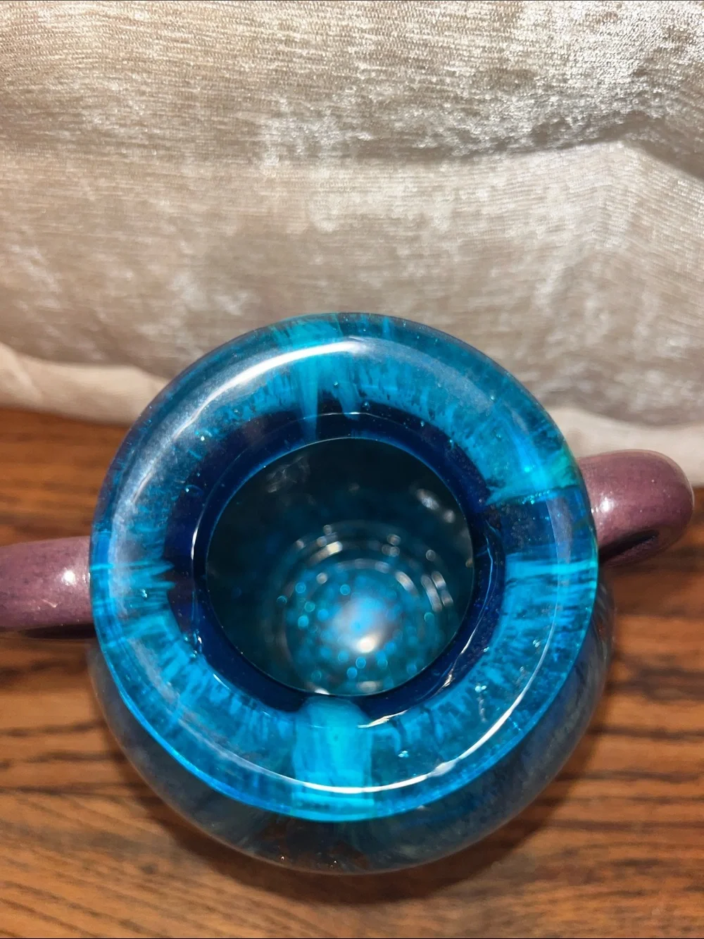 Dale Tiffany Blue and Copper Glass Vase with Loop Handles